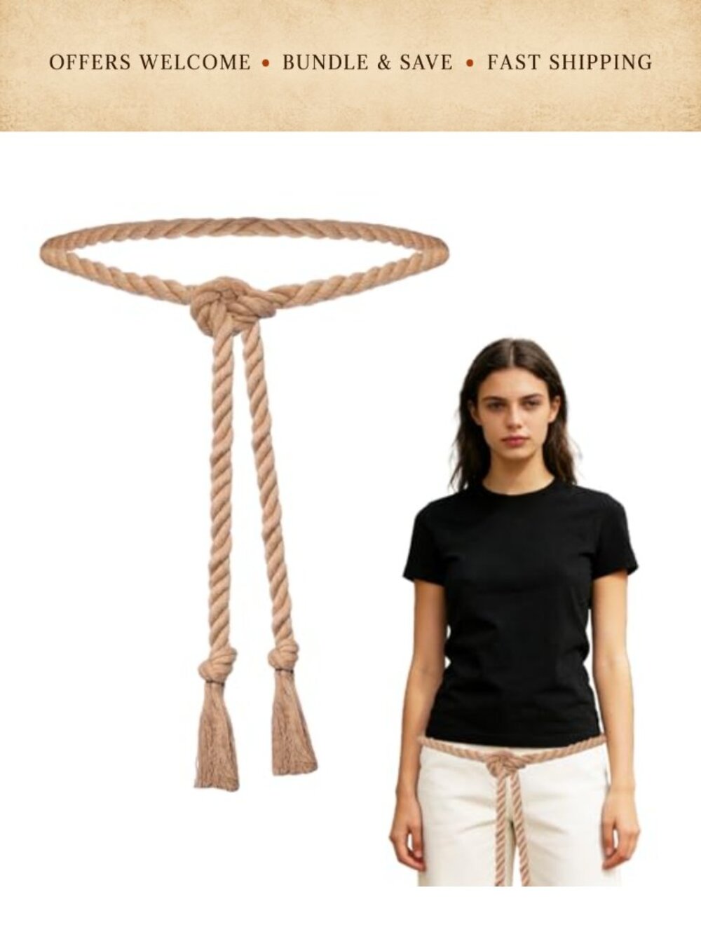 Cotton Rope Tie Belt Braided Boho Waist Chain Fringe Tassel